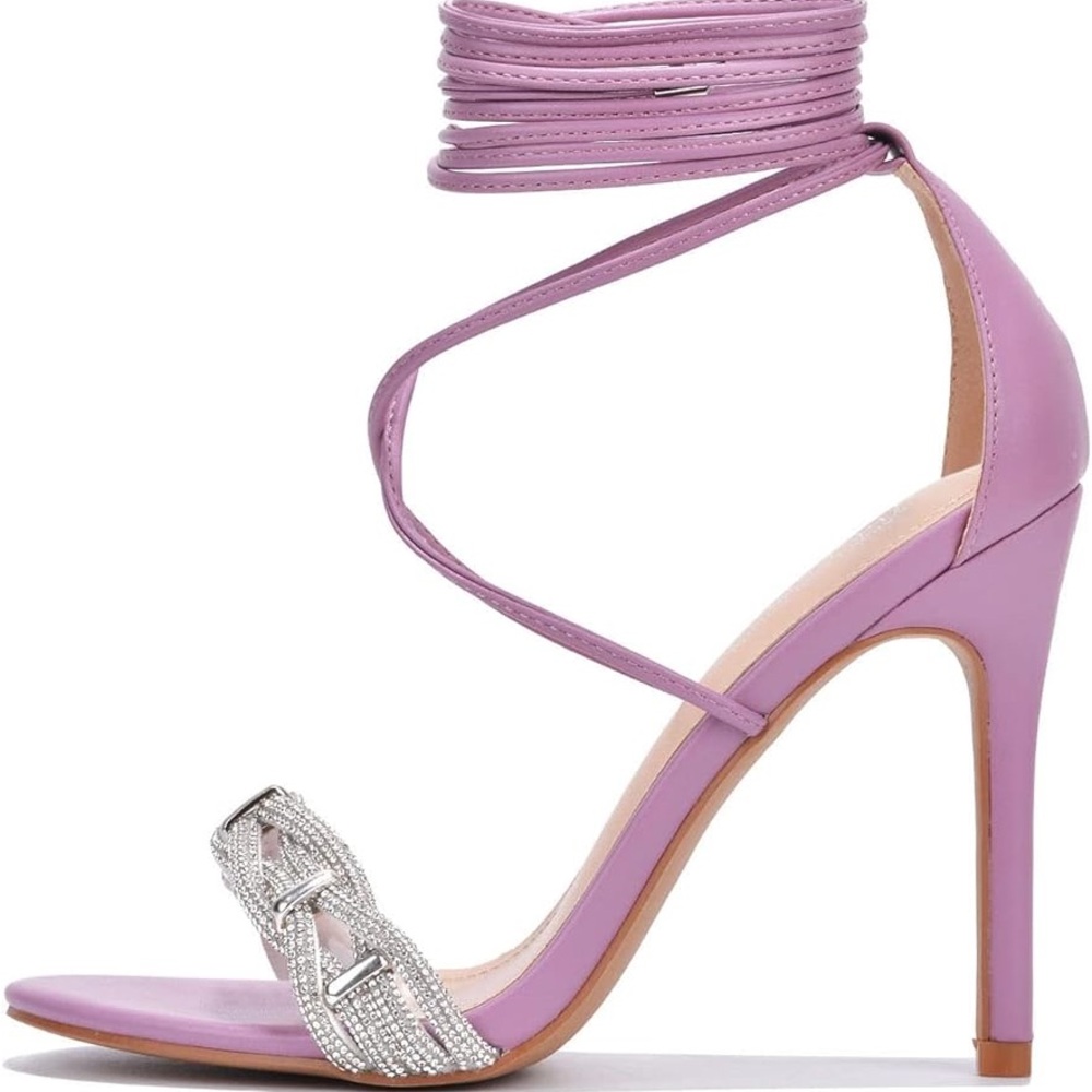 Purple and Silver Stiletto Heels with Rhinestone Straps